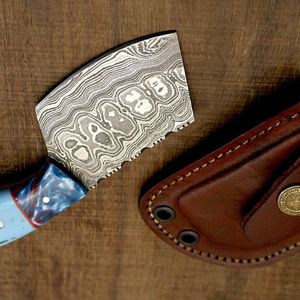 Cuchillo de Cocina Mini Cleaver de Acero de Damasco Hecho a Mano con Mango de Resina Epoxi Azul Cielo - Product Image 3