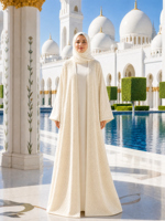 Abaya en maille ajourée blanc ivoire personnalisée ODM, style mariée, superposée, tenue modeste, vente en gros EAU, OEM