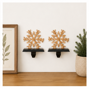 Soporte rústico de madera para calcetines navideños con diseño de copo de nieve, gancho colgante vintage de madera natural para chimenea, para decoración navideña. - Product Image 4
