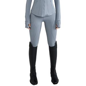 Pantalones de equitación de cintura alta para mujer, de punto, con licra y nailon, elásticos en cuatro direcciones, de color liso, con cierre de cremallera - Product Image 1