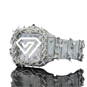 Montre de luxe pour homme avec lunette à clous, moissanite, cadran à chiffres romains, mouvement automatique mécanique, finition or blanc - Product Image 4