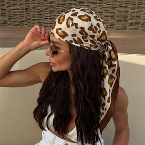 Leopard Print Neckerchief Hijab Scarf For Women Silk <b>Satin</b> <b>Headband</b> Hair Scarves Female Square Shawls Ladies Head Bandana - Product Image 3