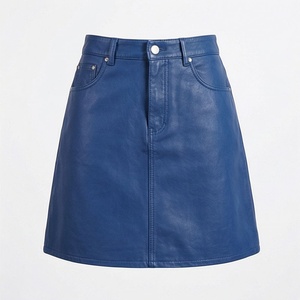 Women High Waist A-Line Faux <b>Leather</b> <b>Mini</b> <b>Skirt</b> Solid Color With Pockets Shiny Design All Seasons Wear - Product Image 1