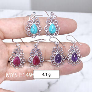Pendientes de plata con gemas naturales variadas al por mayor, pendientes de plata estampada 925 y joyería de plata de diseño magnífico - Product Image 1