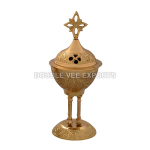 Quemador de Incienso de Latón con Cuatro Patas y Tapa Cruzada |   Incensario para Altar de Iglesia – DOUBLE VEE EXPORTS - Product Image 2