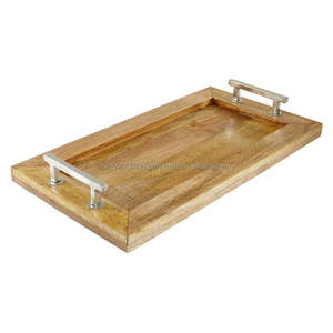 Plateau de service rectangulaire antique en gros avec poignée personnalisée plateau de service en bois massif de haute qualité pour restaurants et hôtels - Product Image 5