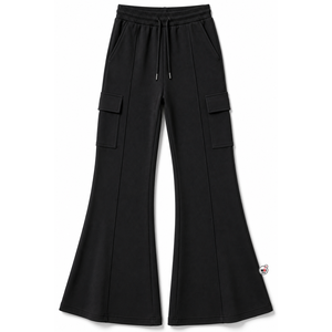 Men's Black Flare Pants Side Pockets <b>Elastic</b> <b>Waist</b> Drawstring OEM Multiple Pockets Casual Style Autumn Wear Breathable Quick Dry - Product Image 1