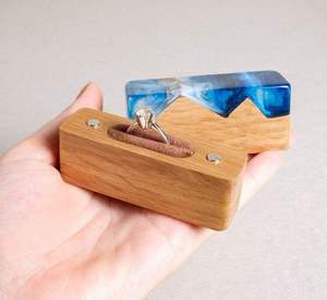 Boîte à bagues en bois et résine faite à la main, double compartiment unique, pour fiançailles, mariage, vente en gros - Product Image 1