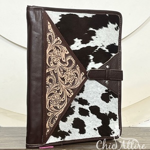 Porte-documents en cuir de vachette véritable avec fermeture éclair, organiseur à anneaux, bloc-notes, organiseur professionnel Super Septembre - Product Image 1