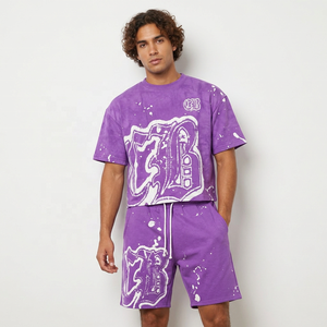 Purple Cotton Streetwear Set <b>T</b>-<b>Shirt</b> and Shorts with <b>White</b> Logo Print for Adults Unisex Summer Casual Wear - Product Image 6