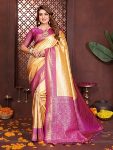 Banarasi <b>Tissue</b> Silk Saree-Traditional <b>Wedding</b> Party Diwali Floor-Length Women's Saree - Product Image 4