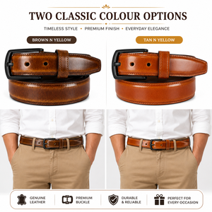 Cinturón de Cuero Genuino Premium para Hombre, Acabado de Perfil de Dos Tonos, Uso Formal y Casual, Hebilla Resistente, Cinturón de Vestir - Product Image 4