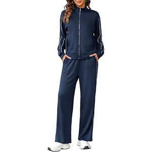 ชุดวอร์มคอตั้งปักโลโก้สำหรับผู้หญิง ผ้าโพลีเอสเตอร์ผสมคอตตอน แต่งลายตราสัญลักษณ์แบบกำหนดเอง เสื้อแจ็คเก็ตซิปเต็มตัว - Product Image 3