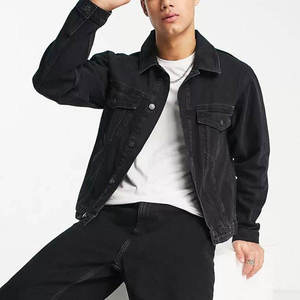 Veste en jean pour homme, coupe classique, délavée foncée, fermeture boutonnée, couleur unie, style décontracté, détails surpiqués, idéale pour l'automne - Product Image 3