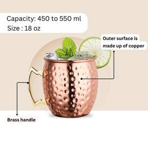 Mug Moscow Mule en cuivre pur de qualité supérieure, 18 oz, avec poignée en laiton, vaisselle de cocktail écologique pour bar et fêtes - Product Image 5