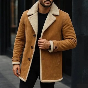 <b>Mens</b> Tan Faux <b>Fur</b> Suede <b>Coat</b> Vintage Style Suede Jacket Warm Winter Outerwear - Product Image 2