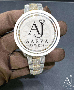 Reloj Mecánico Automático con Incrustaciones de Moissanita, Correa de Acero Inoxidable de Dos Tonos de 20 mm, Esfera Analógica, Manecillas Luminosas, de Lujo - Product Image 1