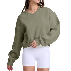 <b>Women</b> Olive Green <b>V</b>-<b>Neck</b> Oversized Knitted <b>Sweatshirt</b> Full Sleeve Solid Color Autumn Wear - Product Image 3