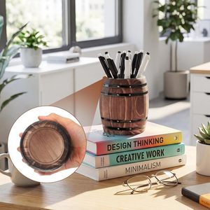 <b>Wine</b> Barrel Pen & Pencil Holders Accessories Wooden Desktop Pencil Holder <b>Containers</b> Farmhouse Stationery Organizer Stand - Product Image 3