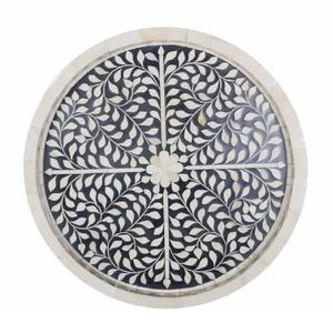 Nouvel arrivage : Plateau de service artisanal à motifs géométriques en os incrusté, bleu ciel et crème, origine Inde, plateau polyvalent, prix de gros - Product Image 3
