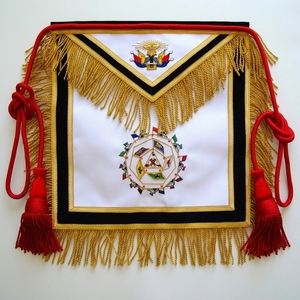 Custom White Masonic Apron with Gold Fringe & Embroidered Symbolic Emblem – Premium Freemason Ceremonial Regalia Accessory - Product Image 1