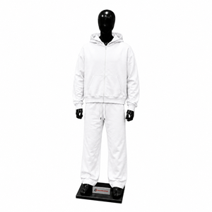 White Tracksuit Set Mens Premium <b>Full</b> <b>Zip</b> <b>Hoodie</b> And Jogger Pants Two Piece Outfit Casual Streetwear Athletic Sportswear - Product Image 1