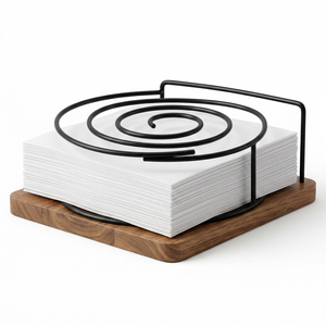 Modern Metal Wire Napkin Holder with Wooden Base Flat <b>Paper</b> <b>Tissue</b> Dispenser Stand Tabletop Decorative Napkin Rack for Kitchen - Product Image 1