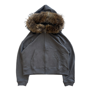 Sweat-shirt à capuche surdimensionné avec col en fausse fourrure, style Y2K, fermeture éclair, streetwear hip-hop - Product Image 1