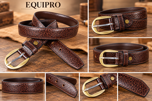 Ceinture décontractée Equipro en cuir marron avec boucle ardillon en alliage, texture unie, moulage monobloc, design durable, écologique, finition artisanale, 3,5 cm - Product Image 3