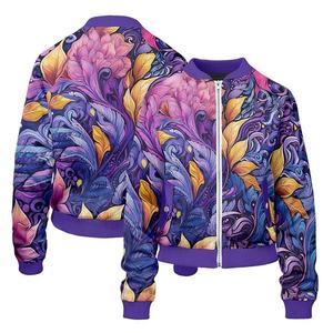 Chaqueta de satén de alta calidad para mujer, estampado Floral, tendencia de moda, cuello levantado, cremallera, sublimación personalizada, estampado, temporada de invierno, nailon - Product Image 1