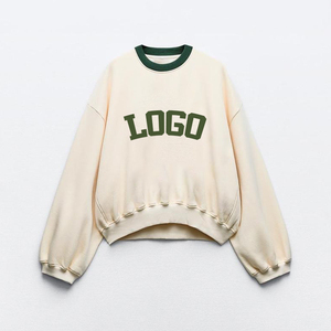Sweat-shirt et hoodie surdimensionnés pour femme en coton mélangé, avec logo imprimé personnalisé, col rond et épaules tombantes, style streetwear - Product Image 2