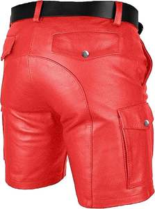 Quality Clothes Men's Custom Solid Casual Style Zipper Fly Soft <b>Knee</b>-Length Leather Shorts with <b>Patch</b> - Product Image 2