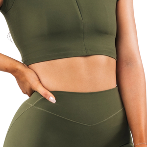 เสื้อชั้นในกีฬาผู้หญิง Grand Olive แบบซิปด้านหน้า แขนสั้น ไร้ตะเข็บ รองรับทรงได้ดี เหมาะสำหรับโยคะ ฟิตเนส ออกกำลังกาย เสื้อครอป - Product Image 6