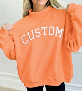 Custom Letter Women's Oversized <b>Mock</b> <b>Neck</b> Sweatshirt Polyester Cotton Blend Drop Shoulder Plus Size Pullover <b>Top</b> OEM Service - Product Image 1