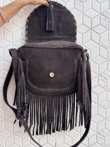 Bolso de Mano con Flecos de Cuero y Pelo, Bolso Bandolera con Piedra Turquesa, Estilo Bohemio Gitano Vintage, Hecho a Mano, Nuevo Diseño, Multiusos, Elegante - Product Image 5