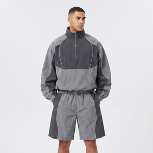 Ensemble short et veste coupe-vent demi-zippée pour homme, décontracté, 100 % nylon polyester, coupe ample, épaules tombantes, style streetwear d'été - Product Image 1