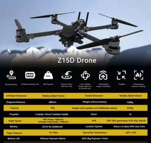 Nouveau Drone FPV Professionnel Z15D 8K, Charge Utile 7-8KG, Caméra RC, Suivi GPS IA, Portée 10KM, Course Commerciale FPV, Kit Complet - Product Image 2