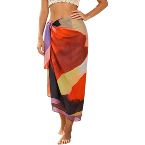 Pareo de playa de chifón para mujer, con abertura alta, para vacaciones, traje de baño, pareo, pareo de bikini, pareo de baño tipo pareo - Product Image 1