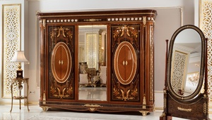 Luxury Royal Solid Teak Wood Bedroom Set Carved King Size Bed Grand Wardrobe 2 Nightstands Dressing <b>Table</b> with Oval <b>Mirror</b> - Product Image 2