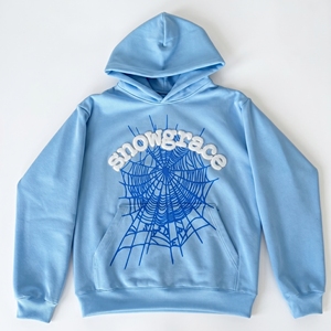 Sudadera con Capucha Snowgrace, Azul Claro, Estampado de Telaraña, Bolsillo Delantero, Unisex, Informal, para Otoño, 100% Algodón, Impresión Serigrafiada - Product Image 1