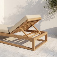 Chaise longue de piscine en teck massif personnalisée, lit de soleil réglable avec dossier à lattes, coussin résistant aux intempéries, lit de soleil d'extérieur