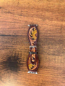 ร้อนขายหนังแท้ออกแบบที่กําหนดเองดอกไม้ตะวันตกมือTooledทาสีนาฬิกาBohoตะวันตกเปลี่ยนสายนาฬิกา - Product Image 3