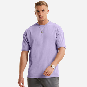 Camiseta de Cuello Redondo Color Lavanda para Hombre, Mezcla de Algodón, Corte Regular Informal, Manga Corta - Product Image 1