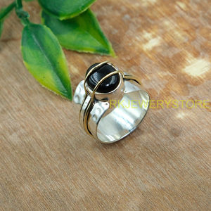 Anillo de Ónix Negro Natural, Plata de Ley 925 Sólida con Anillo de Latón, Anillo Decorativo Hecho a Mano con Acabado Martillado para Joyería de Ónix Negro - Product Image 6