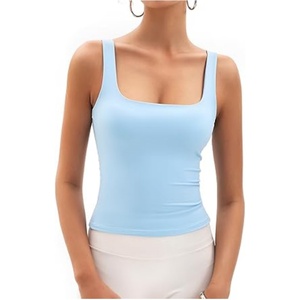 Women's Gym <b>tank</b> <b>Tops</b> Summer Slim Fit <b>square</b> <b>Neck</b> Sleeveless Double Lined <b>tank</b> <b>Top</b> for Ladies - Product Image 2