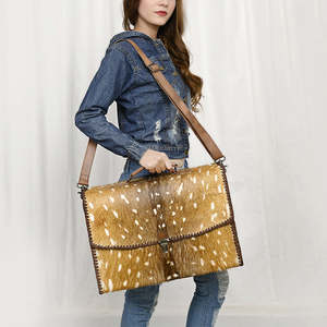 Handmade Genuine Leather <b>Messenger</b> <b>Bag</b> With Deer Print Pattern Brown Buckle Closure Unisex Daily Use - Product Image 2
