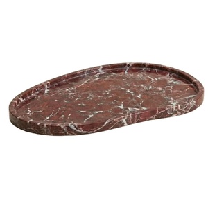 Plateau de service irrégulier en marbre rouge de luxe, plateau en pierre fait main de qualité supérieure, plateau décoratif multifonctionnel pour la salle à manger, la cuisine et la table - Product Image 1