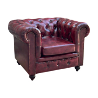 Canapé Chesterfield moderne en cuir Oxford rouge Coussin pour une place en cuir véritable de haute qualité pour restaurant de luxe