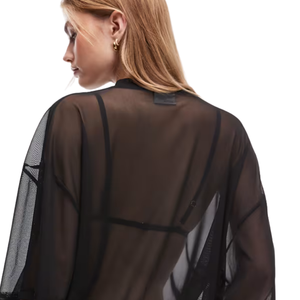 Blusa transparente de manga ancha para mujer, cuello redondo, ajuste holgado, top transparente con dobladillo curvo, camisa lisa para superpuesta, ropa con etiqueta personalizada - Product Image 4