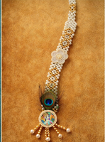 Collier artisanal religieux en alliage plaqué or avec perles d'imitation Krishna Mala, pendentif plume de paon, pour mariage hindou